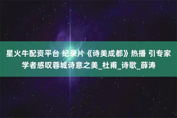 星火牛配资平台 纪录片《诗美成都》热播 引专家学者感叹蓉城诗意之美_杜甫_诗歌_薛涛