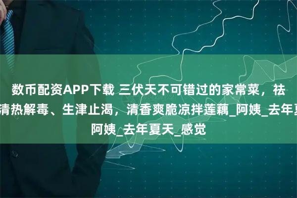 数币配资APP下载 三伏天不可错过的家常菜，祛湿消肿、清热解毒、生津止渴，清香爽脆凉拌莲藕_阿姨_去年夏天_感觉